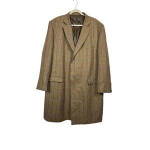 Samuel Windsor Overcoat Mens XXL 50 Brown Check Herringbone Wool Cranbourne